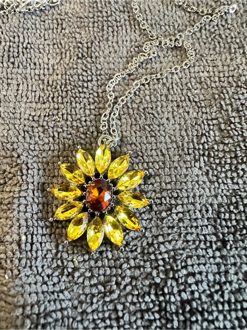 Yellow Crystal Sunflower Pendant Necklace - Unbranded